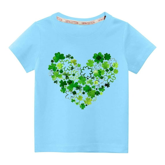 Virmaxy Toddler Baby Boys Girls Fashion St Patrick's Day T-shirt Shamrock Love Graphic Tee Valentines Gift Unisex Kids Spring Summer Fashion Round Neck Short Sleeve Tops Blue-B 5T