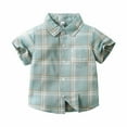 thumbnail image 1 of Virmaxy Toddler Baby Boys Plaid Hawaii Shirt Kids Boys Lapel Short Sleeve Beachshirt with Pocket Button Snug-Fit Cotton T-Shirt Summer Fashion Casual Lightweight Blouse Tops Green-A 3T, 1 of 8