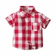 thumbnail image 1 of Virmaxy Toddler Baby Boys Plaid Hawaii Shirt Kids Boys Lapel Short Sleeve Beachshirt with Pocket Button Snug-Fit Cotton T-Shirt Summer Fashion Casual Lightweight Blouse Tops Red 3T, 1 of 6