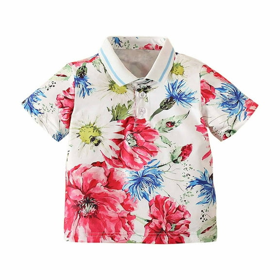 Virmaxy Toddler Baby Boys Trendy Cotton Printed Hawaiian Shirt Kids Boys Short Sleeve Open Fron Cropped Tops Button Lapel Beachwear with Pocket Summer Fashion Casual Lightweight Blouse White 5T
