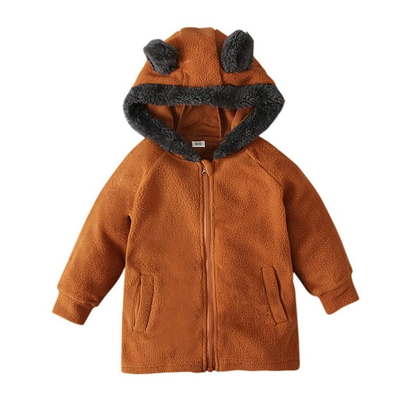 Virmaxy Toddler Baby Girls Boys Polartec Fleece Hoodies Cute Bear Ears Solid Color Long Sleeve Zip Up Fuzzy Coat Winter Fashion Warm Shacket Brown 5T