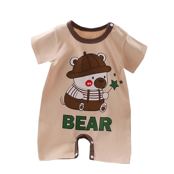 Virmaxy Toddler Baby Girls Boys Summer Comfy Romper Cute Graphic Overalls Summer Clothing Newborn Baby Cotton Short Sleeve Thin Crawling Suit Baby Onesie Ha Clothes Khaki