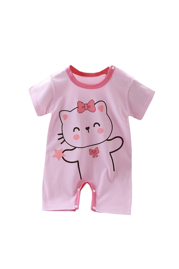 Toddler Baby Girls Boys Summer Comfy Romper Cute Graphic Overalls Summer Clothing Newborn Baby Cotton Short Sleeve Thin Crawling Suit Baby Onesie Ha Clothes Pink-B