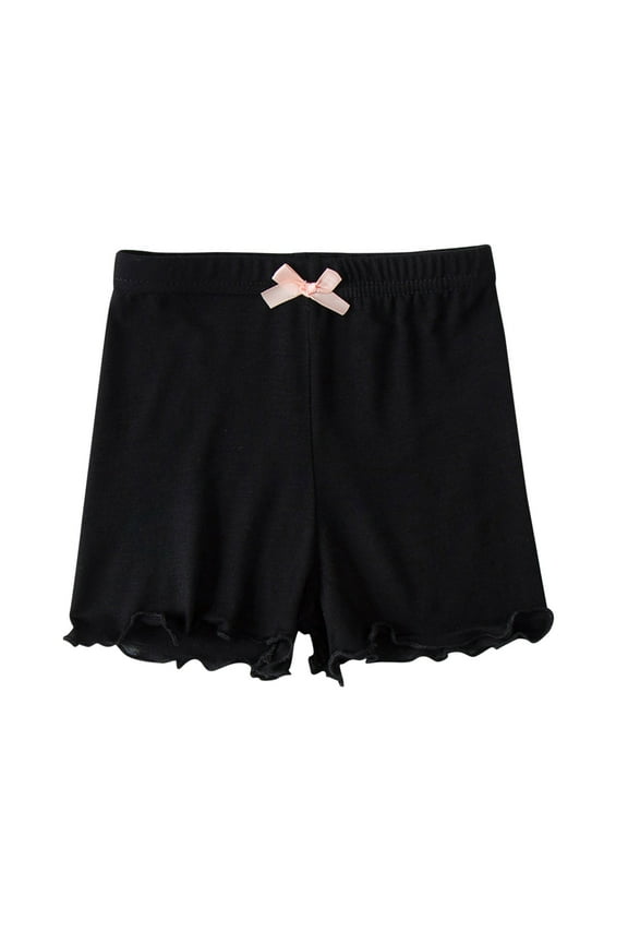 Toddler Baby Girls Cute Shorts Summer Bow Solid Anti-Glare Bottoming Shorts Children Lace Elastic Waist Casual Outside Shorts Black 2 Years