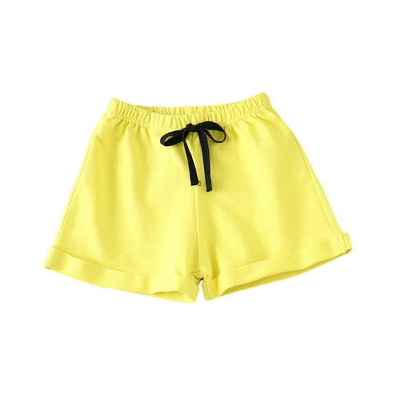 Virmaxy Toddler Baby Girls Cute Shorts Summer Thin Children's Casual Sports Cotton Shorts In Small Children Candy Color Beach Pants Rolled Hot Pants 2-7Y Old Yellow 4Y