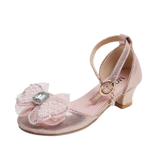 Virmaxy Toddler Baby Girls Dress Shoes Closed Toe Bow Dress Buckle Shoes Princess Crystal High Heel Fashion Wedding Party Dance Shoes for Kids Pink-A 2.5