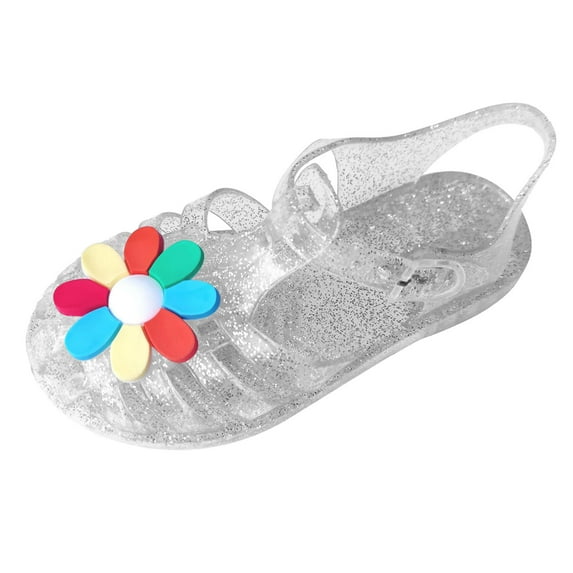 Virmaxy Toddler Baby Girls Jelly Sandals Closed Toe Flower Decorative Shoes Hollow Out Anti Skid Soft Sole Buckle Sandals Comfort Premium Summer Outdoor Casual Beach Sandals White-A 9.5