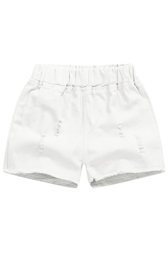 Toddler Baby Girls Lightweight Jeans Shorts (3-14Y)Kids Girls Spring Summer Solid Color Shorts with Front Back Pockets Elastic Waist Micro Elastic Denim Shorts White-A 3 Years