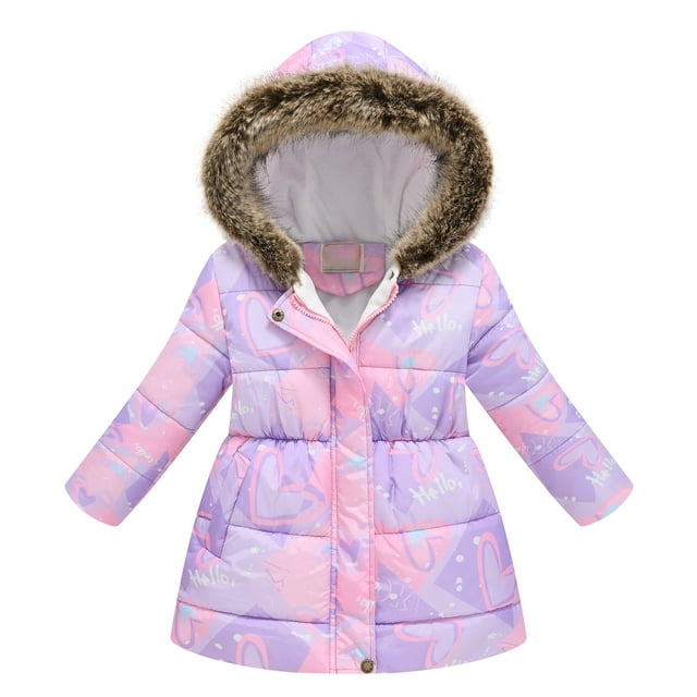 Virmaxy Toddler Baby Girls Puffer Hooded Jacket Floral Graphic Zip Up ...