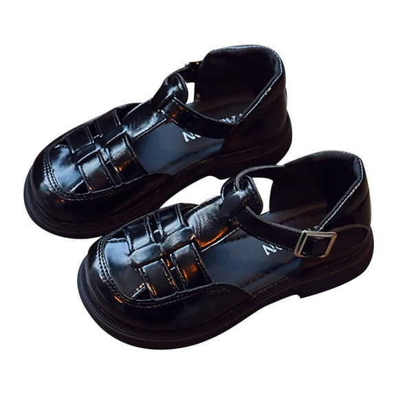 Virmaxy Toddler Baby Girls Sandals Open Toe Anti Skid Pu Leather Princess Flat Shoes Comfort Premium Summer Outdoor Casual Black-B 3.5