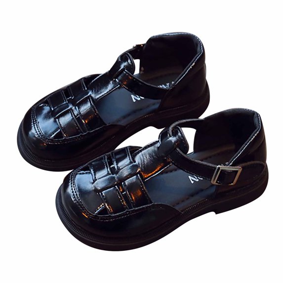 Virmaxy Toddler Baby Girls Sandals Open Toe Anti Skid Pu Leather Princess Flat Shoes Comfort Premium Summer Outdoor Casual Black-B 3