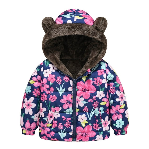 Virmaxy Toddler Baby Puffer Hooded Jacket With Ears Cute Printed Windproof Fleece Lined Down Coat Winter Thick Casual Keep Warm Hooded Tops For Boys And Girls Pink 18-24 Months