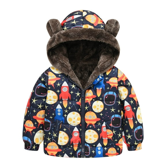 Virmaxy Toddler Baby Puffer Hooded Jacket With Ears Cute Printed Windproof Fleece Lined Down Coat Winter Thick Casual Keep Warm Hooded Tops For Boys And Girls Multicolor-B 12-18 Months