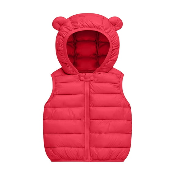 Virmaxy Toddler Baby Puffer Hooded Vest Cute Bear Ears With Hood Solid Color Long Sleeve Zip Up Waistcoat For Girls And Boys Hot Pink 6-9 Months