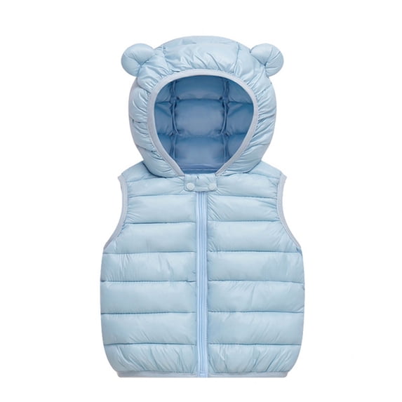 Virmaxy Toddler Baby Puffer Hooded Vest Cute Bear Ears With Hood Solid Color Long Sleeve Zip Up Waistcoat For Girls And Boys Light Blue 6-9 Months
