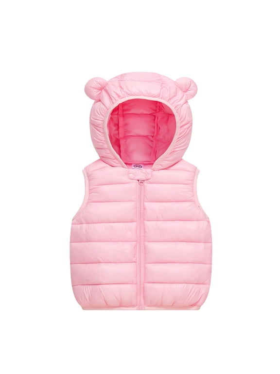 Toddler Baby Puffer Hooded Vest Cute Bear Ears With Hood Solid Color Long Sleeve Zip Up Waistcoat For Girls And Boys Pink 3T