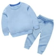 thumbnail image 1 of Virmaxy Toddler Baby Sweatshirt 2 Piece Set Solid Color Crew Neck Long Sleeve Tops With Elastic Waist Sweatpants With Pocket Set Fall Winter Fashion Set For Kids Light Blue 2T, 1 of 5