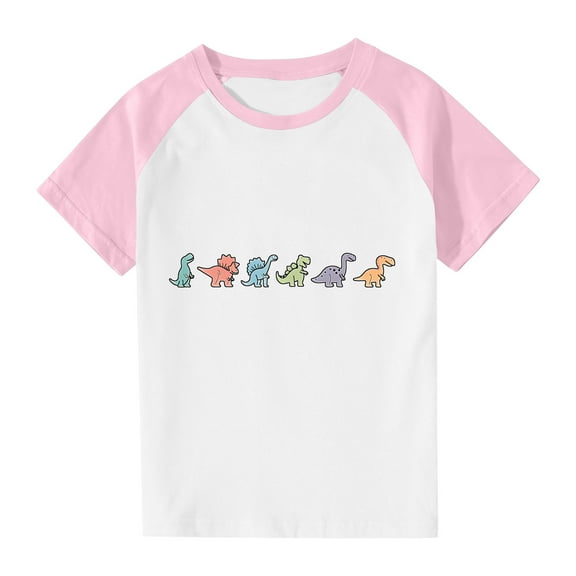 Virmaxy Toddler Boys Girls Cute Dinosaur Print T-Shirt Unisex Kids Trendy Plunger Short Sleeve Blouses 2025 Summer Lightweight Loose Fit Crewneck Blouses Tops Pink-2 7 Years