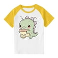 thumbnail image 1 of Virmaxy Toddler Boys Girls Cute Dinosaur Print T-Shirt Unisex Kids Trendy Plunger Short Sleeve Blouses 2025 Summer Lightweight Loose Fit Crewneck Blouses Tops Yellow-1 9 Years, 1 of 8