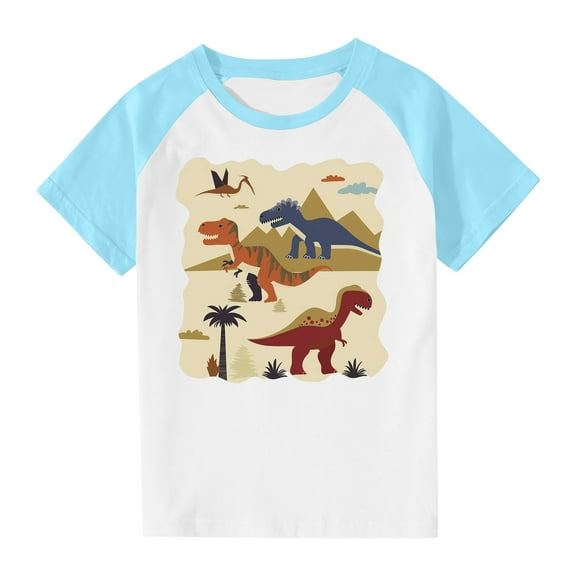 Virmaxy Toddler Boys Girls Cute Dinosaur Print T-Shirt Unisex Kids Trendy Plunger Short Sleeve Blouses 2025 Summer Lightweight Loose Fit Crewneck Blouses Tops Blue-3 4 Years