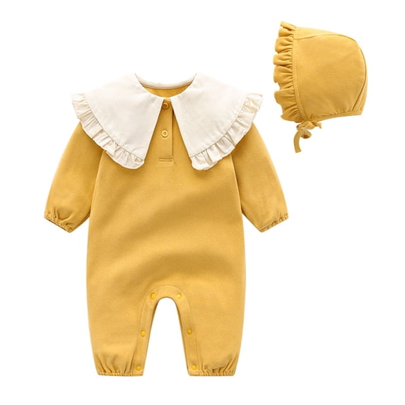 Virmaxy Toddler Boys Girls Cute Graphic Pajamas Overalls Baby Plush Thin Cotton Jumpsuit Warm Long Sleeve Cotton Boneless Climbing Clothes Yellow-C
