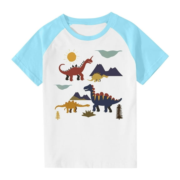 Virmaxy Toddler Boys Girls Kawaii Dinosaur Print T-Shirt Children'S Trendy Plunger Short Sleeve Blouses 2025 Summer Lightweight Loose Fit Crewneck Blouses Tops Blue-1 3 Years