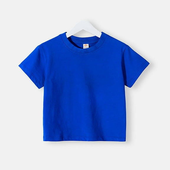 Virmaxy Toddler Girls Boys Summer Trendy T-shirt Unisex Kids Comfortable Solid Color Tee Short Sleeve Pullover Cotton T-shirt Top Blue 4-5 Years