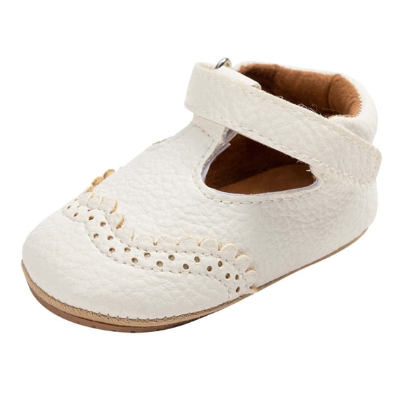 Virmaxy Toddler Infant Baby Girls Shoes PU Leather Buckle Cute Mary Jane Shoes Non-Slip Closed Toe First Walkers Shoes Fashion Casual Crib Shoes For Newborn White 6