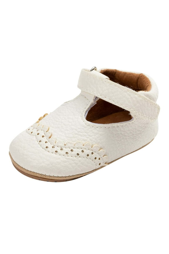 Toddler Infant Baby Girls Shoes PU Leather Buckle Cute Mary Jane Shoes Non-Slip Closed Toe First Walkers Shoes Fashion Casual Crib Shoes For Newborn White 4
