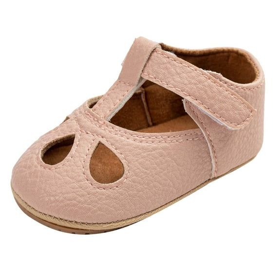 Virmaxy Toddler Infant Baby Girls Shoes PU Leather Buckle Mary Jane Shoes Non-Slip Hollow Out Closed Toe First Walkers Shoes Casual Soft Sole Crib Shoes For Newborn Pink 4