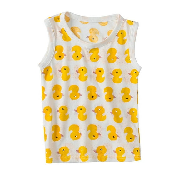 Virmaxy Toddler Kids Mesh Tank Tops Cute Printed Crew Neck Sleeveless Tops Summer Racerback Casual Cute Bottom Cropped Top Yellow 9 Months