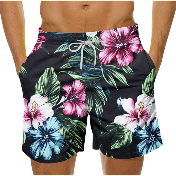 Virmaxy Tropical Floral Beach Shorts for Men Breathable Hawaiian Print Swimwear with Elastic Waist Drawstring Summer Shorts for Island Getaways Multicolor-15 M