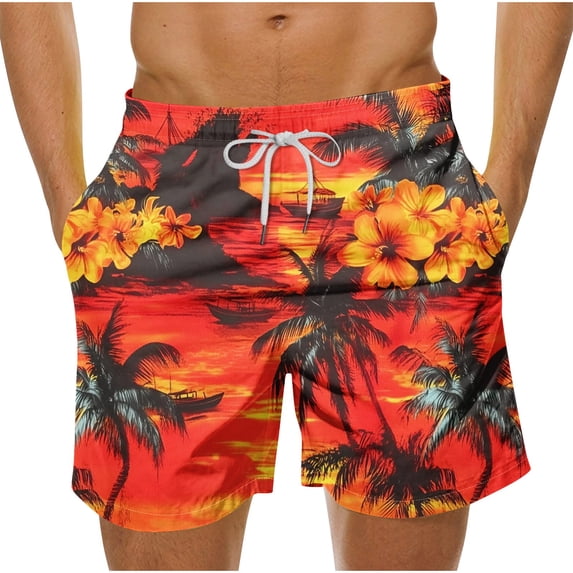 Virmaxy Tropical Floral Beach Shorts for Men Breathable Hawaiian Print Swimwear with Elastic Waist Drawstring Summer Shorts for Island Getaways Multicolor-18 XL