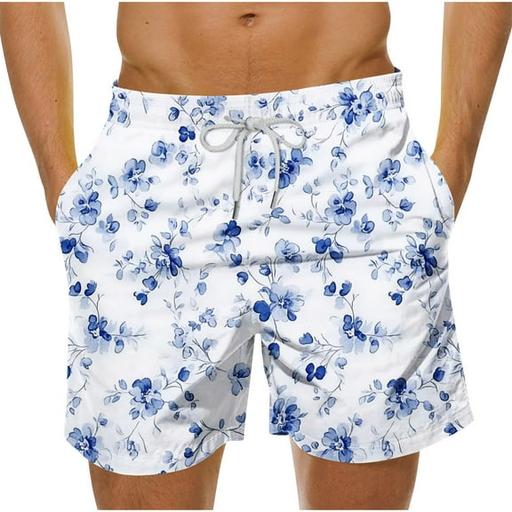 Virmaxy Tropical Floral Beach Shorts for Men Breathable Hawaiian Print Swimwear with Elastic Waist Drawstring Summer Shorts for Island Getaways Multicolor-3 L