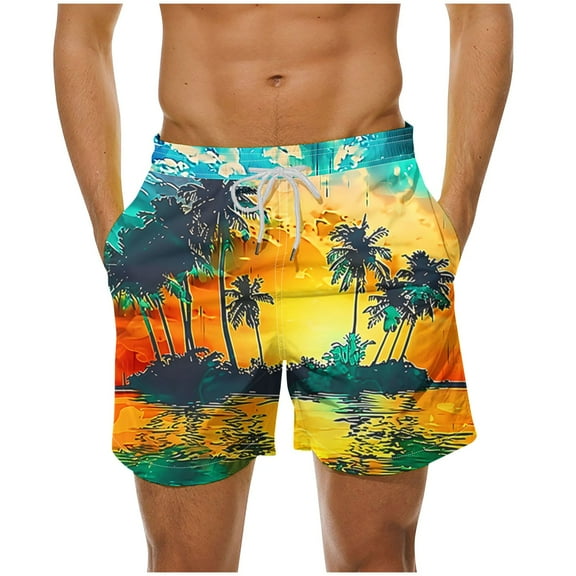 Virmaxy Tropical Floral Beach Shorts for Men Breathable Hawaiian Print Swimwear with Elastic Waist Drawstring Summer Shorts for Island Getaways Multicolor-39 S