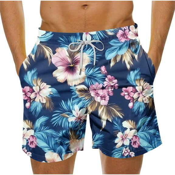 Virmaxy Tropical Floral Beach Shorts for Men Breathable Hawaiian Print Swimwear with Elastic Waist Drawstring Summer Shorts for Island Getaways Multicolor-5 S