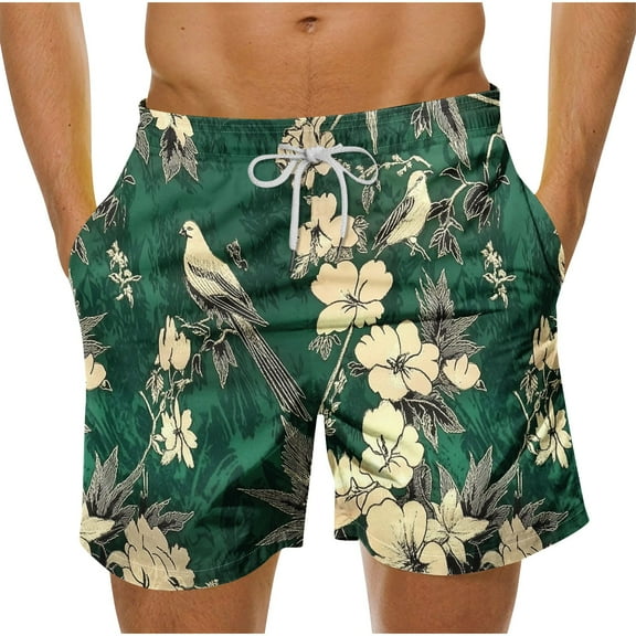Virmaxy Tropical Floral Beach Shorts for Men Breathable Hawaiian Print Swimwear with Elastic Waist Drawstring Summer Shorts for Island Getaways Multicolor-9 XL