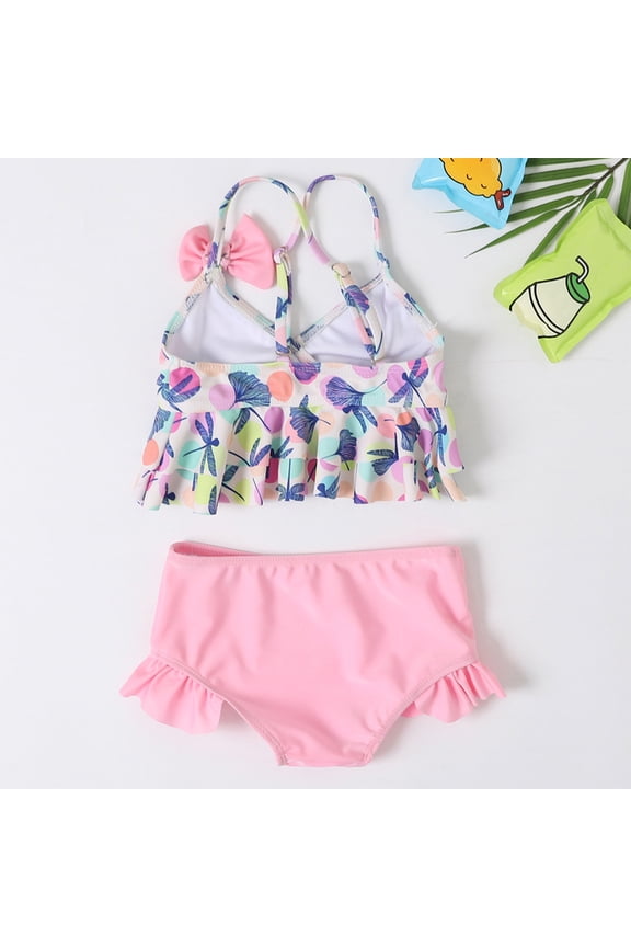 Two Piece Tankini Swimsuits for Toddler Baby Girls Summer Split Swimwear Kids Girls Cute Colorful Dots Printed Toddler Beach Swimwear Pink 2y