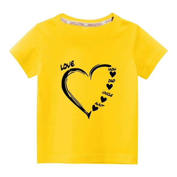 Virmaxy Unisex Kids Family Valentine's Day Basic Tee Spring Summer Short Sleeve Cotton Casual Baggy Tees Toddler Baby Boys Girls Letter Love Graphic T-shirt Yellow-A 4T