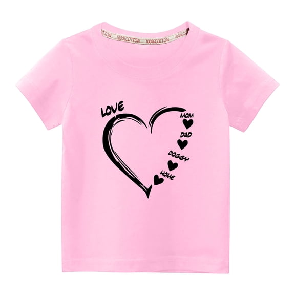 Virmaxy Unisex Kids Family Valentine's Day Basic Tee Spring Summer Short Sleeve Cotton Casual Baggy Tees Toddler Baby Boys Girls Letter Love Graphic T-shirt Pink-B 4T