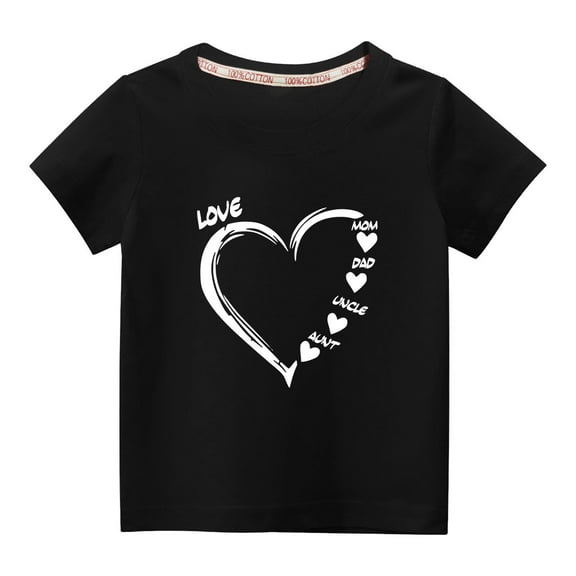 Virmaxy Unisex Kids Family Valentine's Day Basic Tee Spring Summer Short Sleeve Cotton Casual Baggy Tees Toddler Baby Boys Girls Letter Love Graphic T-shirt Black-A 4T