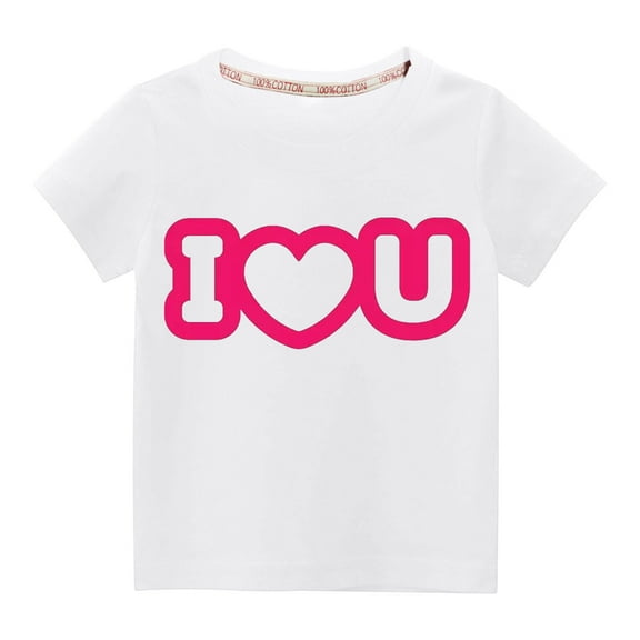 Virmaxy Unisex Kids Valentine's Day Basic Tee Toddler Baby Boys Girls Letter Love Graphic T-shirt Crew Neck Pullover Shirt Spring Summer Short Sleeve Cotton Casual Baggy Tees White-B 7Y