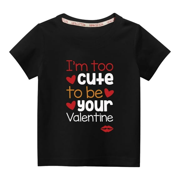 Virmaxy Unisex Kids Valentine's Day Basic Tee Toddler Baby Boys Girls Love Heart Graphic T-shirt Crew Neck Pullover Shirt Spring Summer Short Sleeve Cotton Casual Baggy Tees Black-D 3T