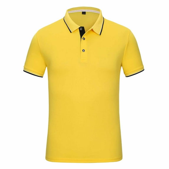 Virmaxy Unisex Solid Color Sports Tops Short Sleeve Lapel Button Front Shirt Quick Dry Moisture Wicking Shirt Solid Sports Quick Dry Shirt Short Sleeve Tops Shirt Yellow M