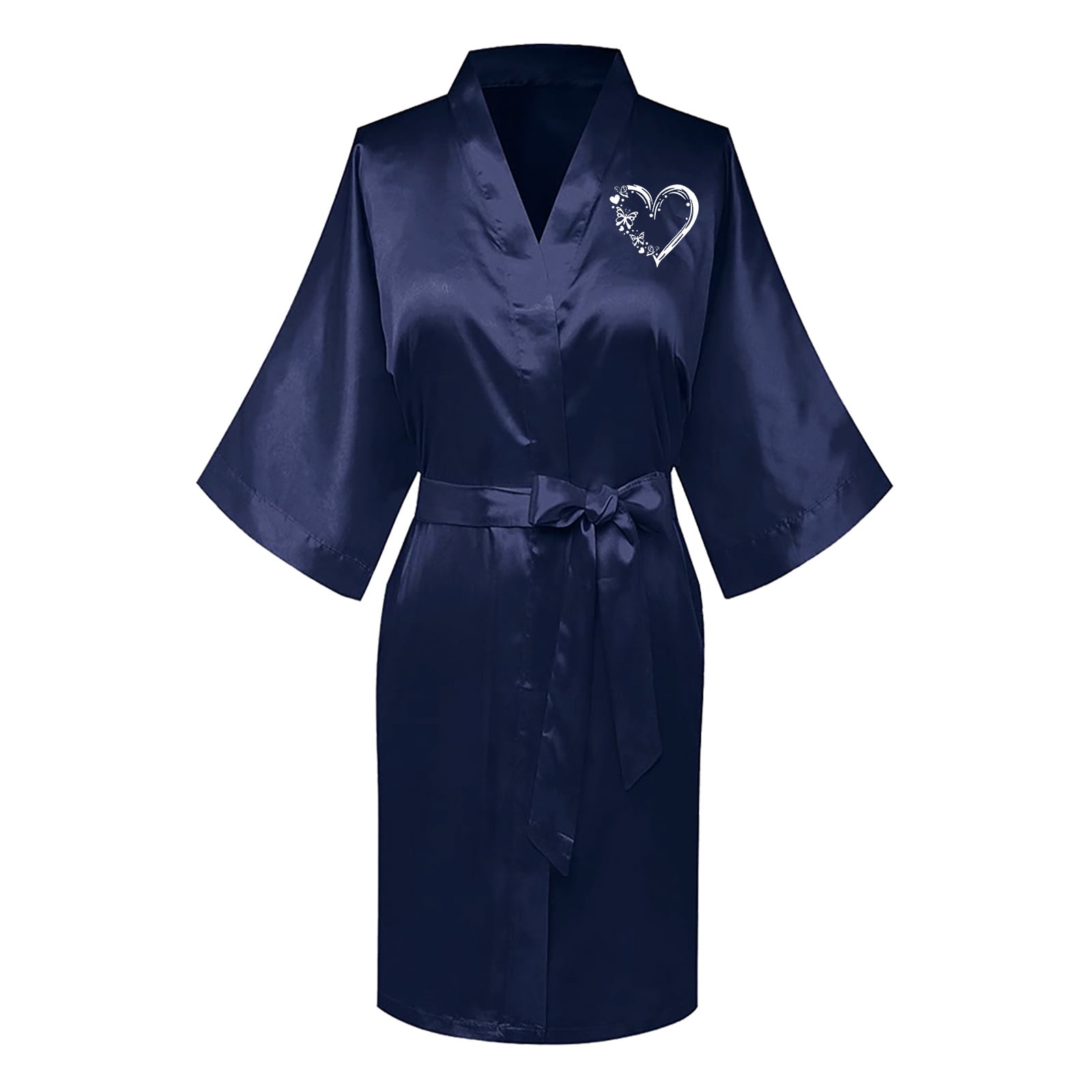 Virmaxy Valentine's Day Satin Robe for Women Love Butterfly Graphic Dressing Gown Satin Bathrobe ...