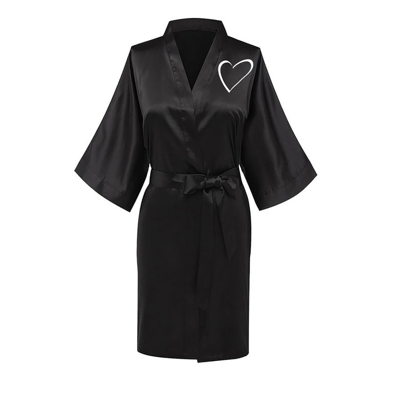 Virmaxy Valentine's Day Silk Robe for Women Love Graphic