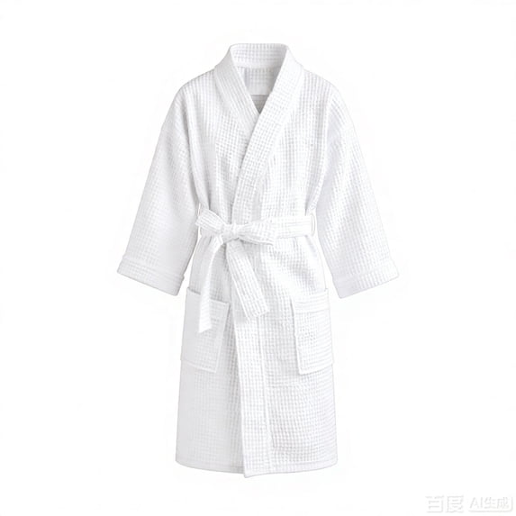 Virmaxy Waffle Weave Kimono Robe Breathable Long Sleeve with Belt and Pockets Lightweight Loungewear for Home and Travel,for 3.3'-3.8' White