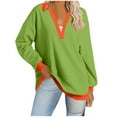 thumbnail image 1 of Virmaxy Women's 2024 Fall Long Sleeve Sweatshirt Shirt Collar V-neck Effortlessly Chic Blouse Classic Striped Print Casual Tops Army Green-2 S, 1 of 3