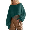 thumbnail image 1 of Virmaxy Women's 2024 Trendy Cropped Sweatshirt Scoop Neck Side Slits Long Sleeve Outfits Loose Asymmetrical Hem Pullover Tops Army Green L, 1 of 7