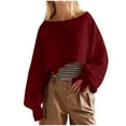 thumbnail image 1 of Virmaxy Women's 2024 Trendy Cropped Sweatshirt Scoop Neck Side Slits Long Sleeve Outfits Loose Asymmetrical Hem Pullover Tops Wine S, 1 of 6